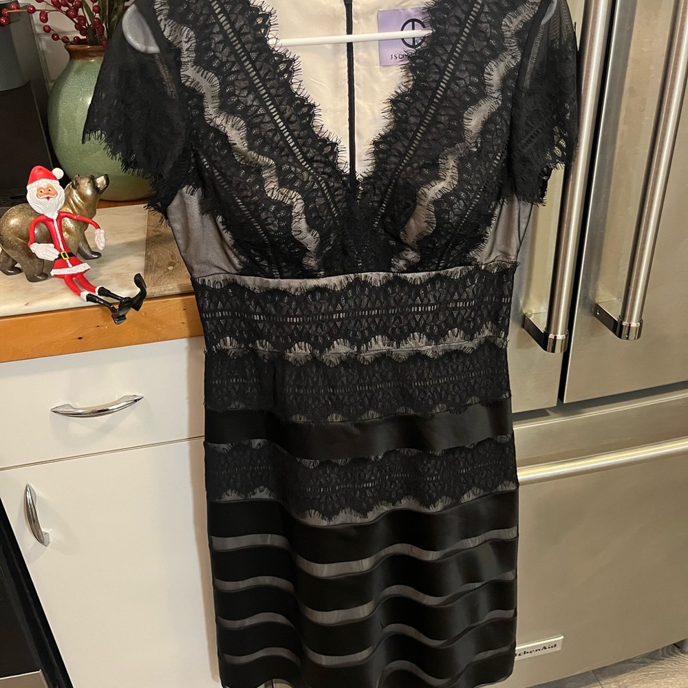 JS Collections Black‎ Lace Midi Dress nude underlay Gorgeous Size 6